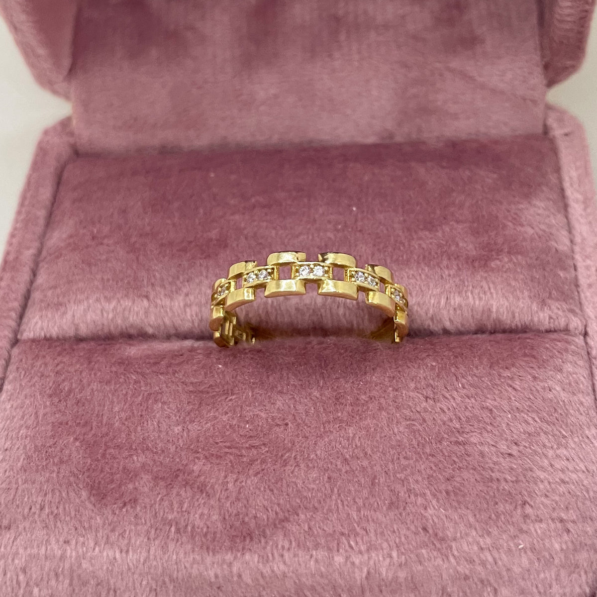 Anillo Eslabón con piedras - Oro 18K