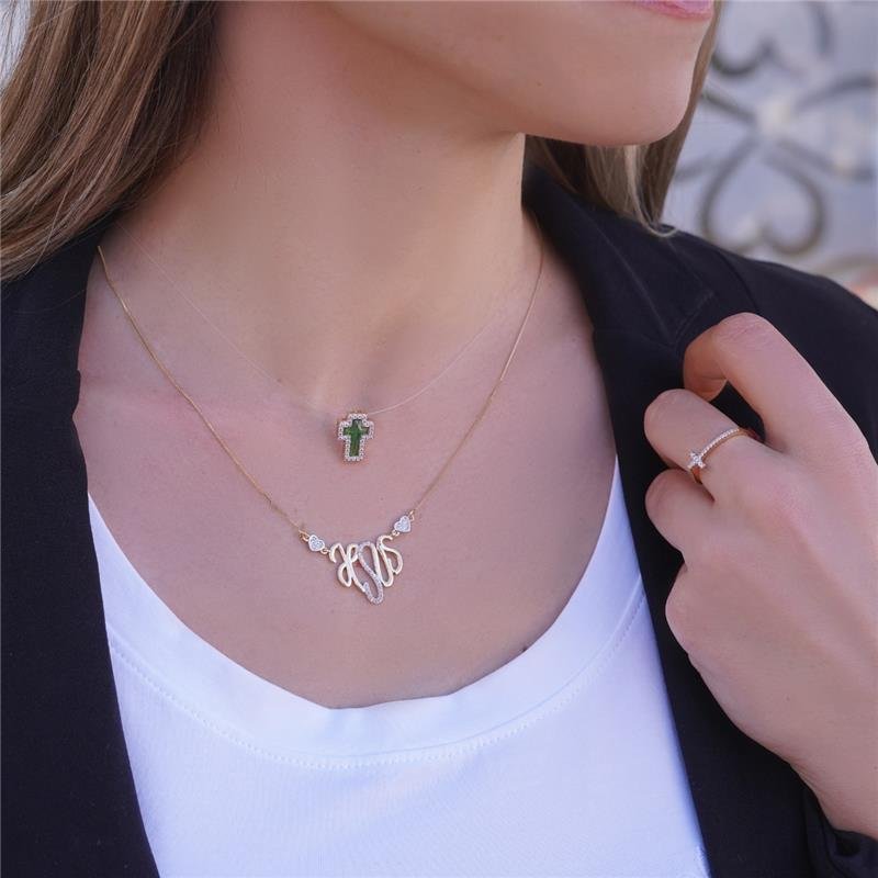 Gargantilla Jesús con piedras de circonitas cúbicas, baño de oro