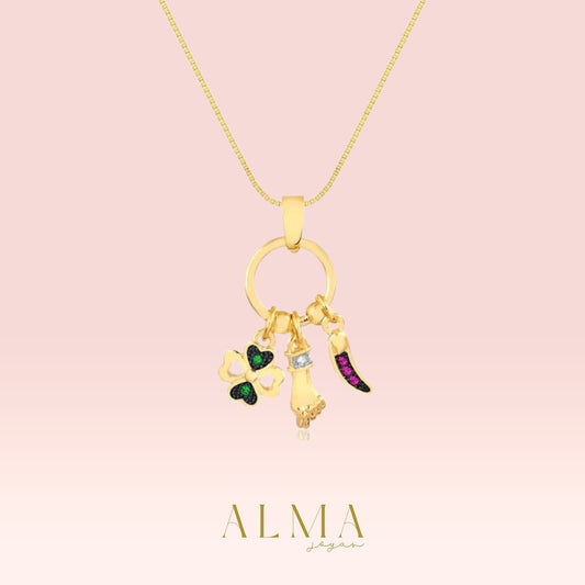 Gargantilla engastado con piedras de circonitas de colores, bañado en oro.