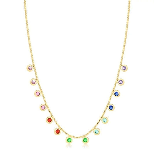 COLLAR CON CIRCONITAS DE COLORES, BAÑADO EN ORO